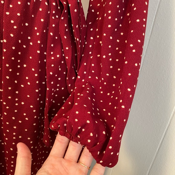 Burgundy Polkadot Wrap Dress - Picture 6 of 9